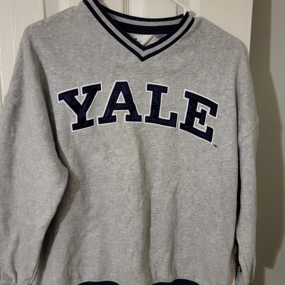 H&M Gray V-Neck Sweater with Navy Accents